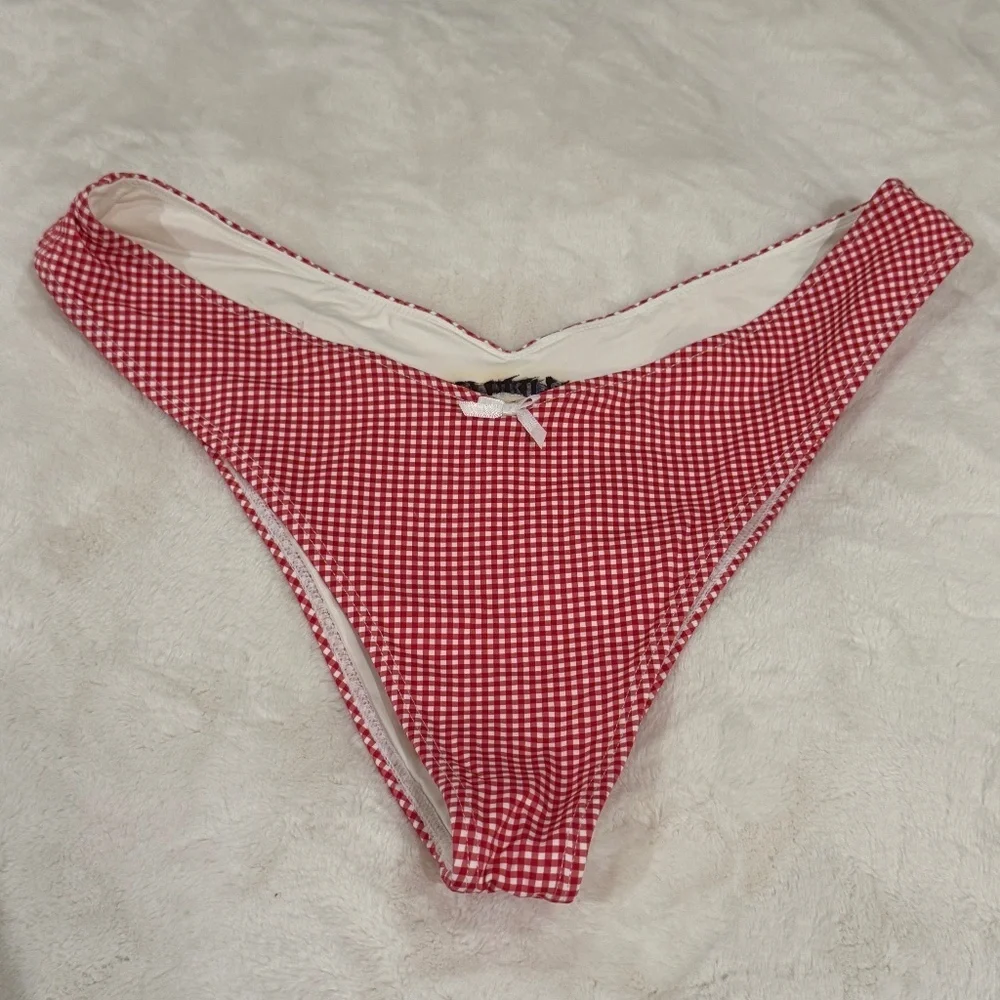 New! Frankies Bikinis Enzo Cheeky Bikini Bottom in Ladybug Gingham 31509